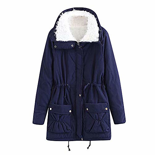 

thick winter coat quilted puffer jacket with faux fur fleece lined military parka warm outwear overcoat navy
