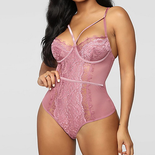 

Women's Lace Plus Size Bodysuits Nightwear Solid Colored White / Black / Red M XL 3XL