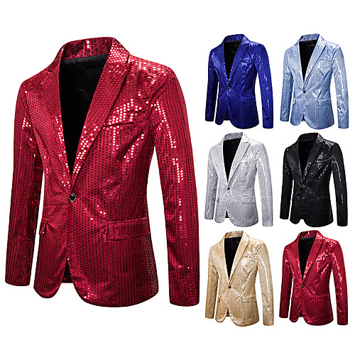 

The Great Gatsby Gothic Vintage Steampunk Coat Masquerade Lapel Collar Blazer Men's Sequin Costume Golden / Black / Red Vintage Cosplay Event / Party Long Sleeve