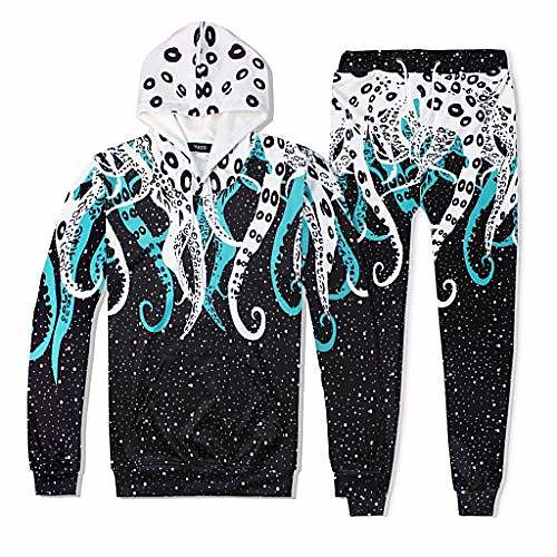 

mens tracksuit 2pc set 3d octopus animal print hoodie sweatshirt pullover drawstring jogger sweatpants outfits breathable casual sports sweatsuits black s