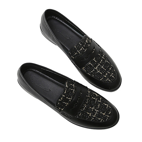 

Women's Loafers & Slip-Ons Chunky Heel Square Toe British Daily PU Color Block Almond Black