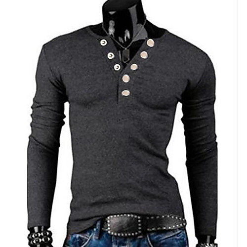

Men's T shirt Solid Colored Plus Size Long Sleeve Daily Tops Dark Gray Light gray