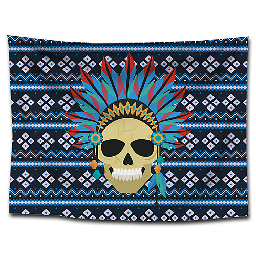 

Wall Tapestry Art Decor Blanket Curtain Picnic Tablecloth Hanging Home Bedroom Living Room Dorm Decoration Polyester Blue Indian skull