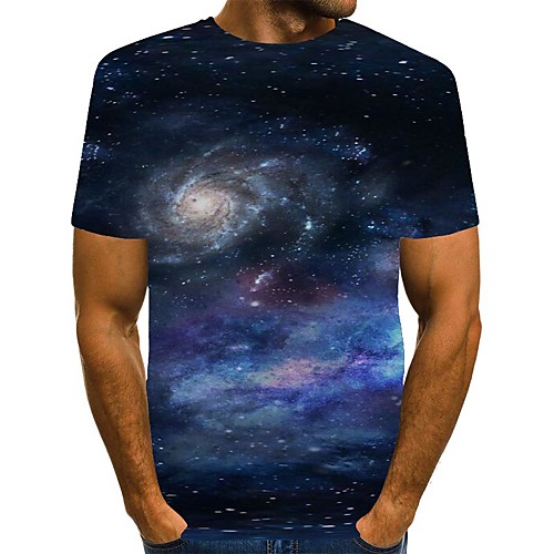 

Men's T shirt 3D Print Galaxy Graphic Print Short Sleeve Daily Tops Streetwear Black