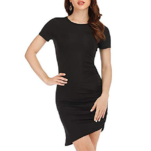 

haola women's casual short sleeve ruched stretchy bodycon t shirt short mini dress black s