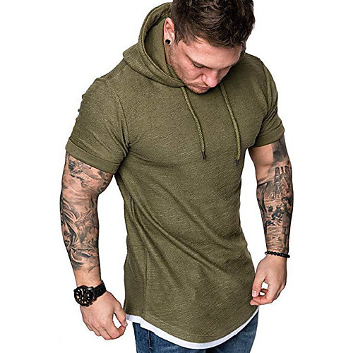 

mens fashion casual hooded t-shirts short sleeve solid color summer hooded t-shirts - 5color grey