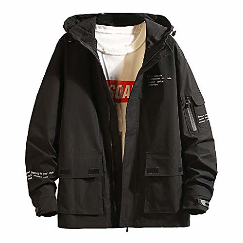 

mens lightweight hooded zip up sports jacket windbreaker fashion pullover hooded coats outwear with pocket (black, l)