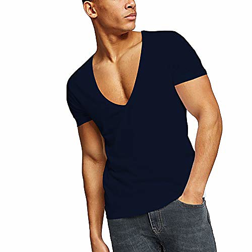 

men's t-shirt tee workout gym deep v neck fitness athletic muscle workout bodybuilding navy blue