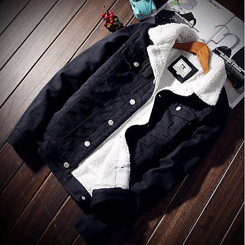 

Men's Solid Colored Fall & Winter Denim Jacket Regular Daily Long Sleeve Polyester Coat Tops Black