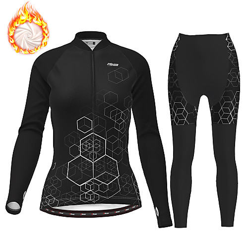 

21Grams Women's Long Sleeve Cycling Jersey with Tights Winter Fleece Polyester Black Gradient Geometic Bike Clothing Suit Thermal Warm Fleece Lining Breathable 3D Pad Warm Sports Gradient Mountain