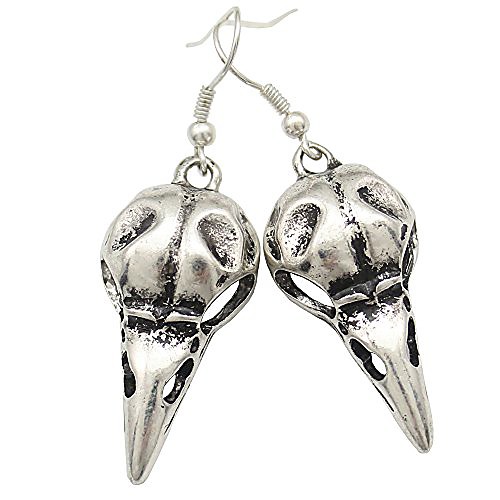 

vintage silver plated skull bird crow viking raven gothic punk emo steampunk dangle earrings