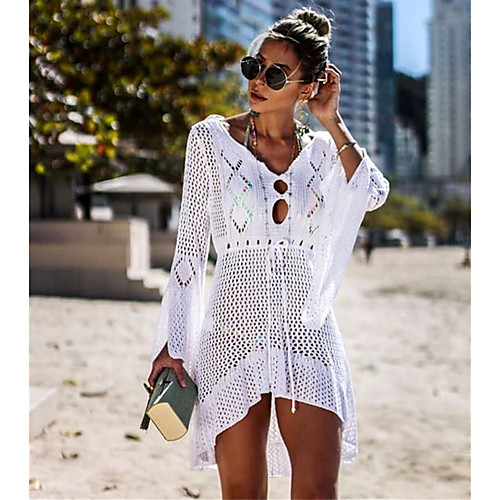 

Women's A Line Dress Short Mini Dress White Black Blue Red Blushing Pink Orange Green Sky Blue Royal Blue Beige Long Sleeve Solid Color Lace up Hollow To Waist Summer Round Neck Hot Sexy 2021 One-Size