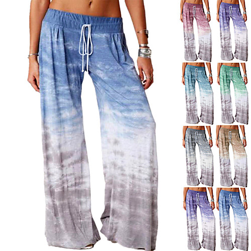 

Women's Yoga Pants Wide Leg Drawstring Bottoms Breathable Quick Dry Color Gradient Purple Burgundy Blue Yoga Fitness Gym Workout Winter Sports Activewear Loose