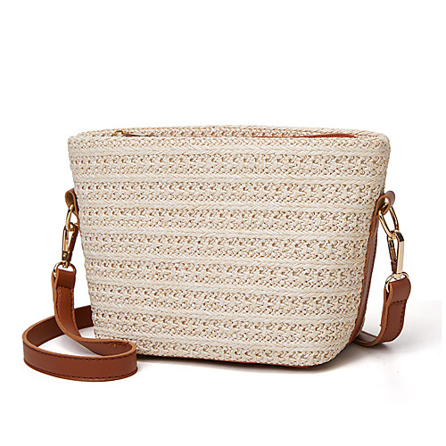 

Women's Bags Straw Crossbody Bag Straw Bag Zipper Daily Going out Straw Bag MessengerBag Blushing Pink Brown Beige