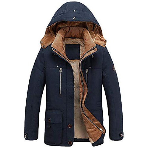 

men's winter hooded thicken fleece lined warm midi packable parka jacket (x-small, navy blue)