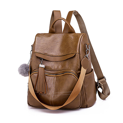 

Women's PU School Bag Commuter Backpack Large Capacity Waterproof Zipper Solid Color School Office & Career Backpack Black Brown