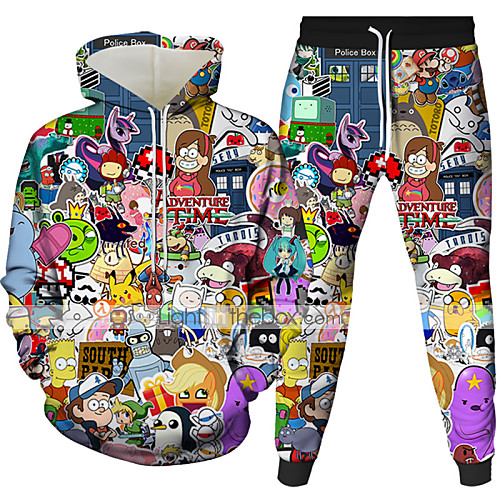 

Men's 3D Hoodies Set Graphic 3D 2 Piece Daily 3D Print Casual Hoodies Sweatshirts Blue Yellow Green