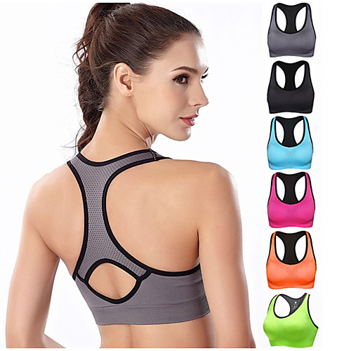 

Women's Sports Bra Bra Top Bralette Racerback Spandex Yoga Fitness Gym Workout Breathable High Impact Soft No Padded High Support Neon Green Black Fuchsia Blue Orange Gray Solid Colored / Stretchy