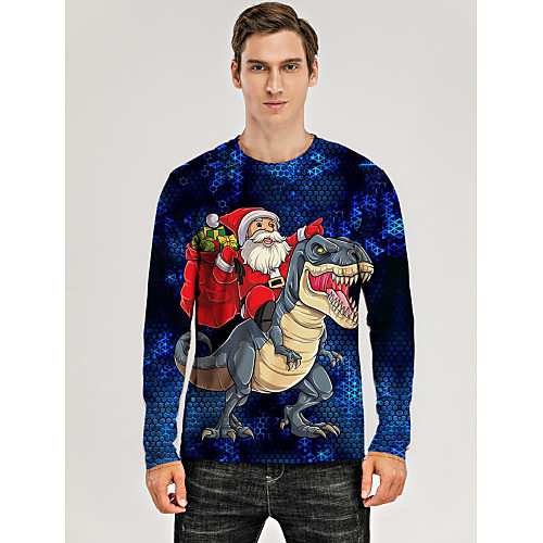 

Men's T shirt 3D Print Graphic 3D Animal Print Long Sleeve Christmas Tops Blue