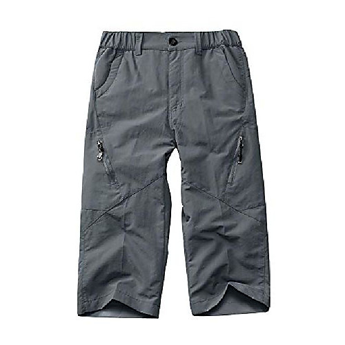 

youth's boy's girl's outdoor 3/4 capri pants, quick dry elastic waist hiking long shorts (9034 grey l 14-16)