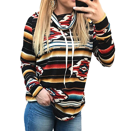 

Women's Blouse Graphic Prints Long Sleeve Drawstring Print High Neck Tops Elegant Basic Top Rainbow