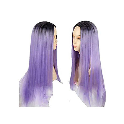 

ombre purple grey green synthetic wigs for women long straight machine made ombre wig with black roots (green)