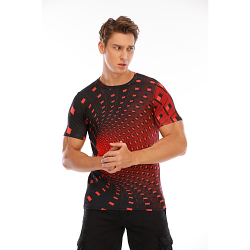 

Men's Graphic optical illusion T-shirt Print Short Sleeve Going out Tops Basic Streetwear Round Neck Black Purple Red / Summer
