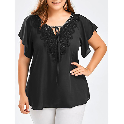 

Women's Blouse Shirt Plain Embroidered V Neck Tops Streetwear Basic Top Black Purple Red