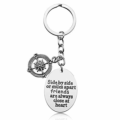 

friendship gifts for women, side by side or miles apart friends are always close at heart best friend keychain, birthday gifts for best friend bff jewelry