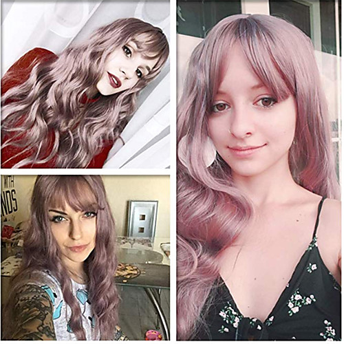 

Synthetic Wig Hathaway Long Hair Wavy Curly Light Purple Wig With Bangs 28Inch Daily Wig Holiday Wig Women Synthetic Sexy Lady Hairstyle