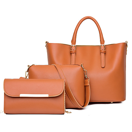 

Women's Bags PU Leather Leather Bag Set 3 Pcs Purse Set Zipper Daily Outdoor Bag Sets 2021 Handbags Black Blue Blushing Pink Green