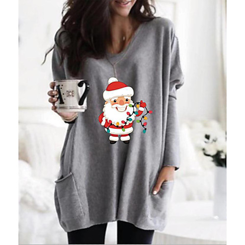 

Women's T Shirt Dress Tee Dress Short Mini Dress Black Blue Purple Gray Long Sleeve Print Tie Dye Pocket Print Fall Winter Round Neck Casual Christmas 2021 S M L XL XXL 3XL 4XL 5XL / Plus Size