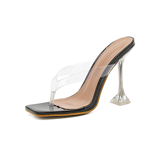 

Women's Sandals Stiletto Heel Square Toe Sexy Daily PU Solid Colored Black