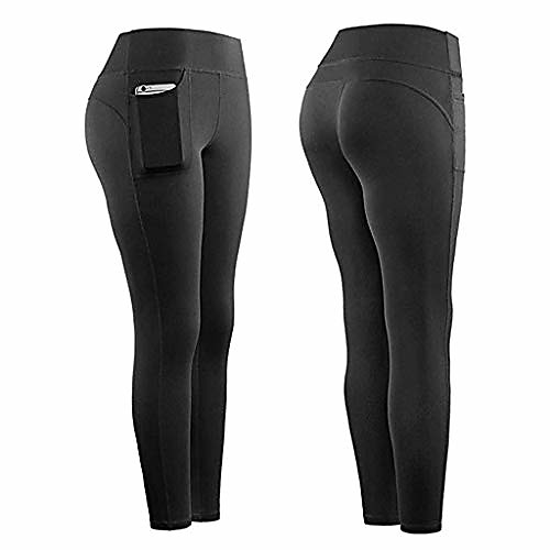 

women's mesh yoga pants with 2 pockets, non see-through high waist tummy control 4 way stretch leggings, i-blacks