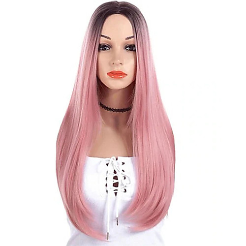 

Synthetic Wig Straight kinky Straight Middle Part Wig Long Pink Green Red Synthetic Hair 22 inch Women's New Arrival Fashion Middle Part Pink Ombre