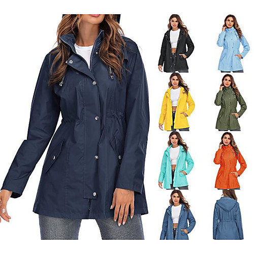 

Women's Hoodie Jacket Waterproof Hiking Jacket Rain Jacket Outdoor Thermal Warm Waterproof Windproof Breathable Outerwear Windbreaker Top Cotton Camping / Hiking Hunting Casual Navy Water Blue Denim