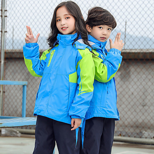 

Boys' Girls' Hiking 3-in-1 Jackets Winter Outdoor Patchwork Thermal Warm Waterproof Windproof Breathable Winter Jacket Top Hunting Fishing Climbing Dark Blue / Kid's