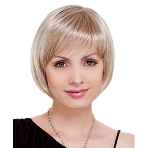

Synthetic Wig Natural Straight Bob With Bangs Wig Blonde Short Blonde Synthetic Hair Women's Fashionable Design Cute Classic Blonde