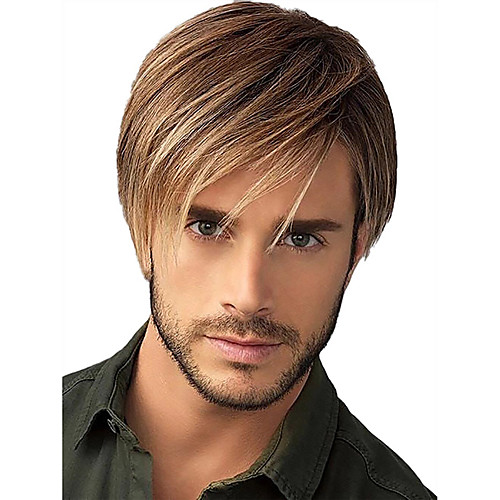 

Synthetic Wig Toupees Straight Layered Haircut Wig Short Brown Synthetic Hair 8 inch Men's Classic Brown hairjoy