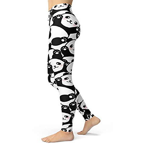 

women's panda print leggings, brushed buttery soft yoga pants, ankle length skinny pants
