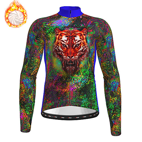 

21Grams Men's Long Sleeve Cycling Jersey Winter Fleece Green Animal Bike Jersey Top Mountain Bike MTB Road Bike Cycling Fleece Lining Breathable Warm Sports Clothing Apparel / Stretchy / Athleisure