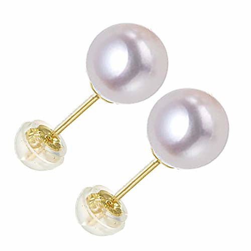 

solid 18k gold yellow pearl stud earrings high luster freshwater cultured pearl 8-8.5-mm mothers day gift idea for women