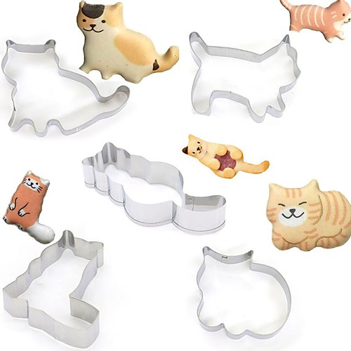 

5pcs Cute Animal Cat Shape Cookie Cutters Moulds Stainless Steel Biscuit Mold DIY Fondant Pastry Decorating Baking Kitchen Tools