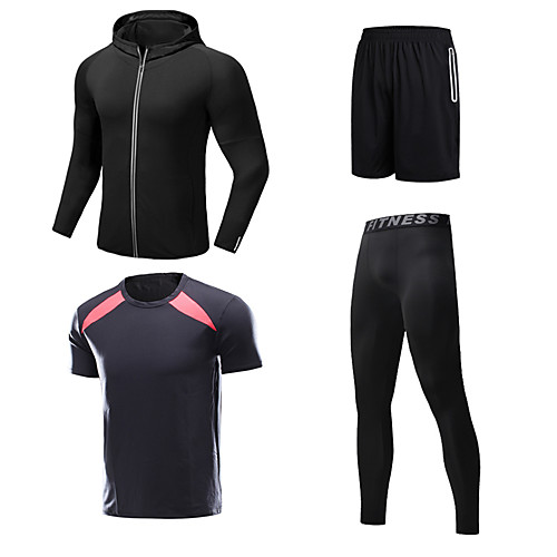 

Men's Patchwork Tracksuit Activewear Set Athletic Athleisure Long Sleeve 4pcs Front Zipper Breathable Quick Dry Moisture Wicking Fitness Gym Workout Running Walking Jogging Sportswear Normal Outfit