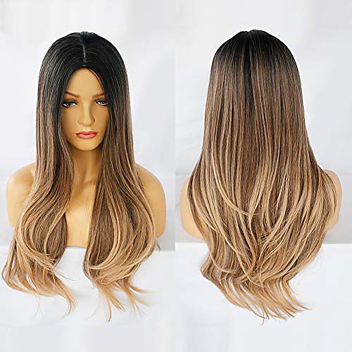 

dark brown ombre wig for women long wave soft synthetic heat resistant fiber wigs for daily wear for cosplay (ombre brown)