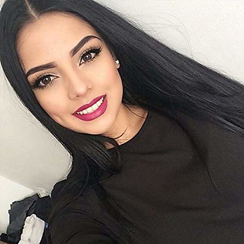 

lace front wigs natural black long straight for women heat resistant heat resistant 150% density (26, black)