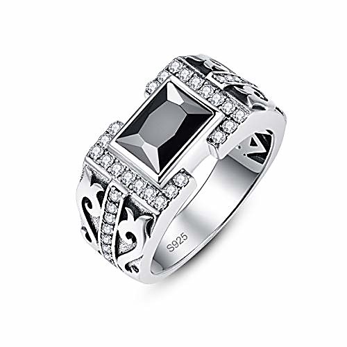 

antique style jewelry synthetic black spinel cz halo 925 sterling silver wedding band ring for men size 7