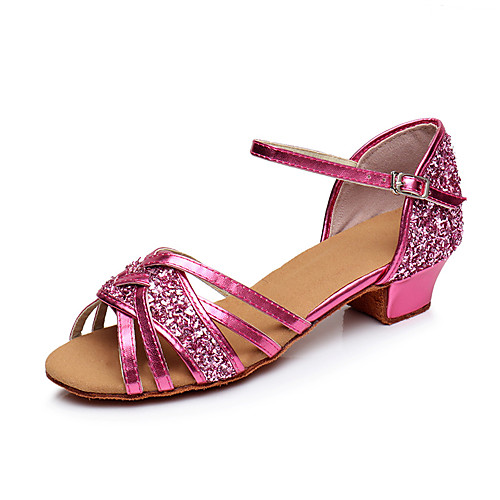 

Women's Latin Shoes Heel Glitter Thick Heel Fuchsia Blue Gold