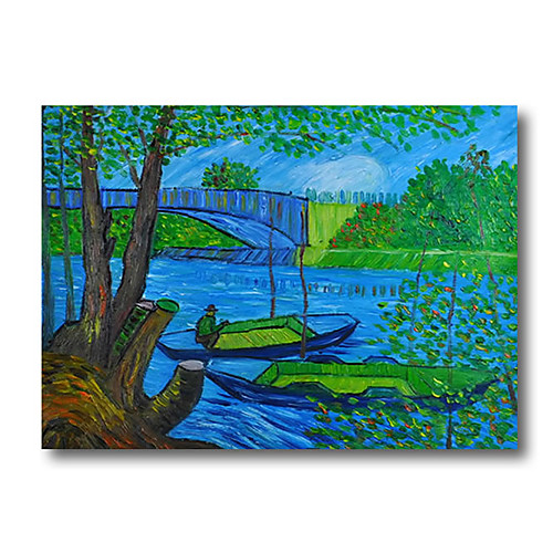 

Stretched Oil Painting Hand Painted - Abstract Impressionist Canvas High Quality Van Gogh repro Fishing in Spring