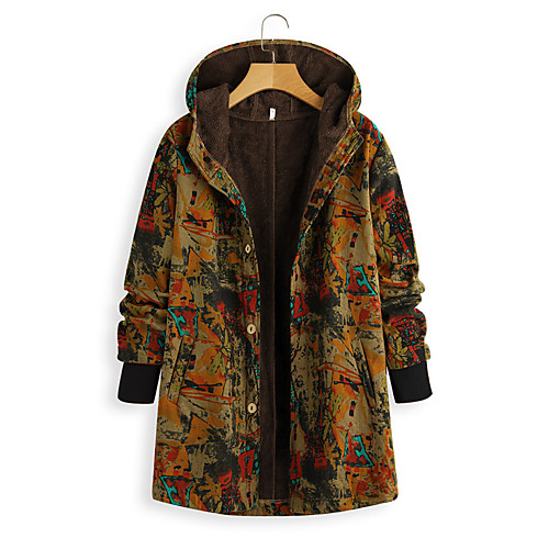 

Women's Print Active Fall & Winter Trench Coat Long Daily Long Sleeve Cotton Blend Coat Tops Navy Blue / Loose